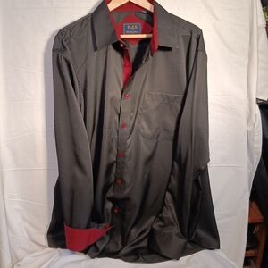 Men's Black and Red Dress Shirt Heavy Silk Texture